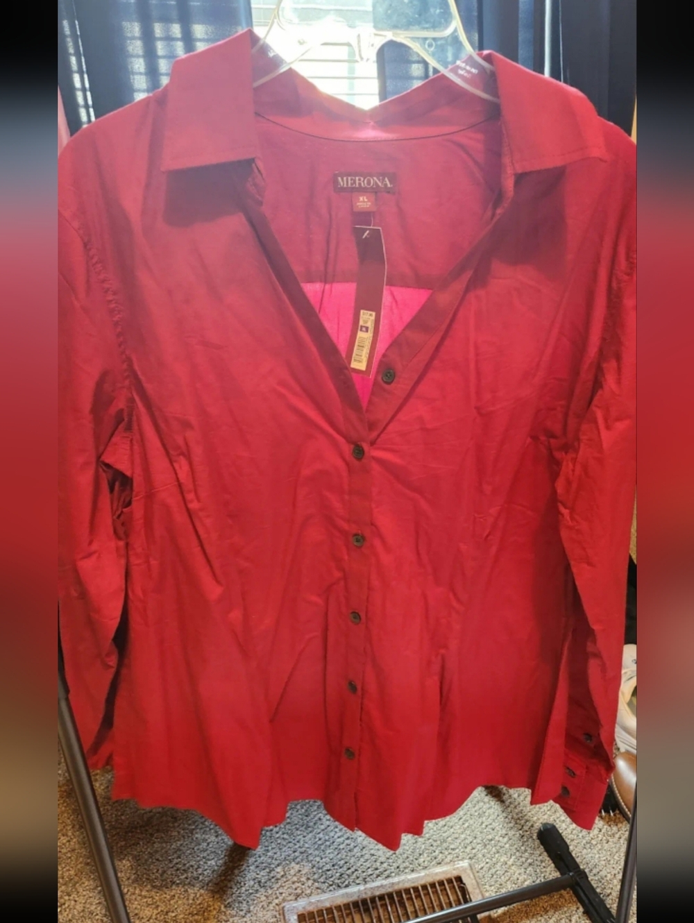 NWT Merona SIZE XL Red Long-Sleeve Button-Down Shirt